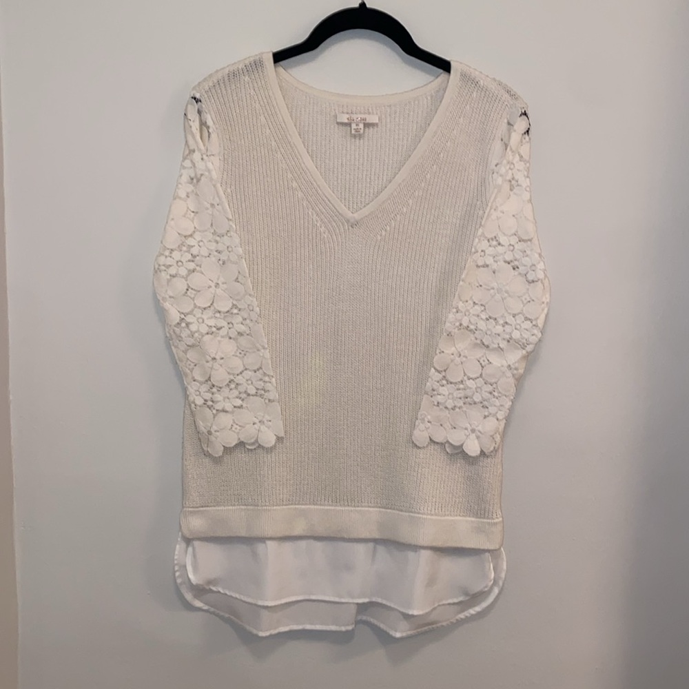 Ella Moss Sweater with Eyelet Sleeves